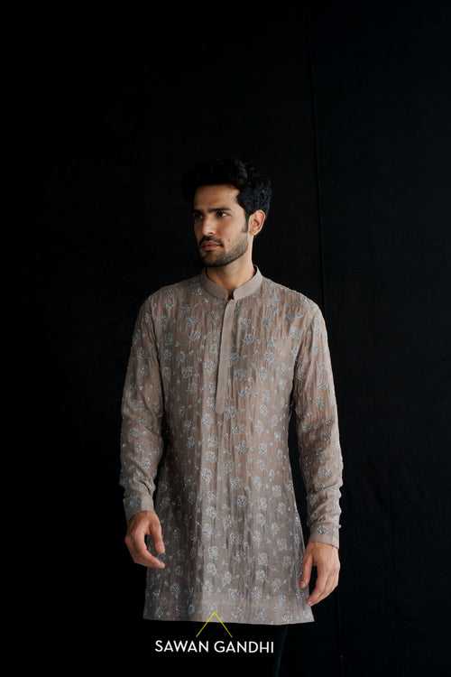 Grey rose cutdana kurta