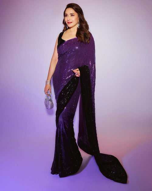 Madhuri Dixit in Royal purple to black ombré saree