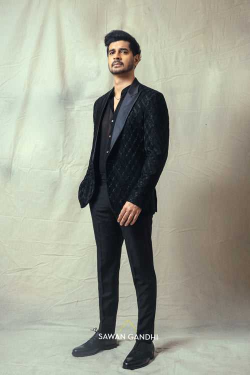 Tahir Raj bhasin in Black cutdana tux