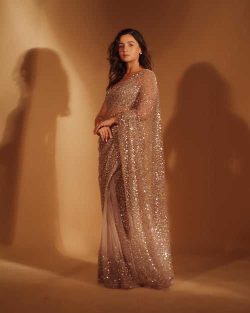 Alia Bhatt in Blush pink Sequins and cutdana  work saree