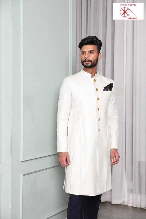 Classic off-white panelled sherwani (Khadi)