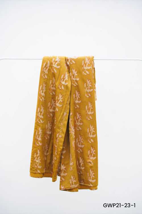 Turmeric yellow kalamkari cotton satin palazzo