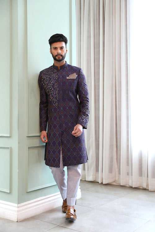 Blue ikat classic sherwani