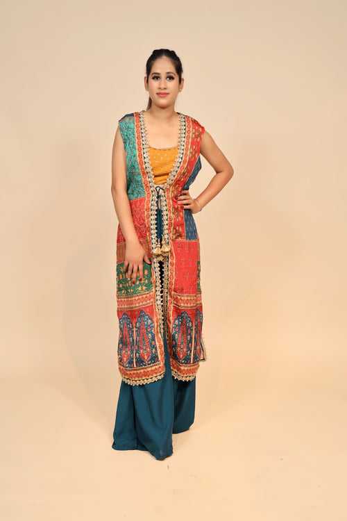 Captivating Multicolor Georgette Dress with Gota & Beads