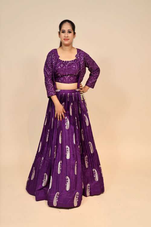 Elegant Raw Silk Lehenga with Sequins in Vibrant Violet