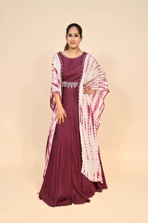 Exquisite Chinon Purple Dress with Mirror & Kodiya Embellishments