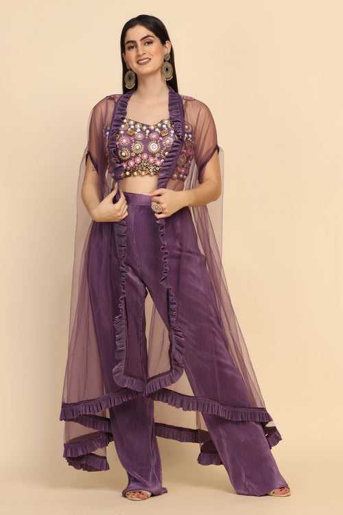 Elegant Purple Color Floral Motif Embroidered Dress