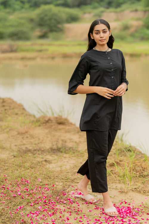 Black Short Kurta with Pants