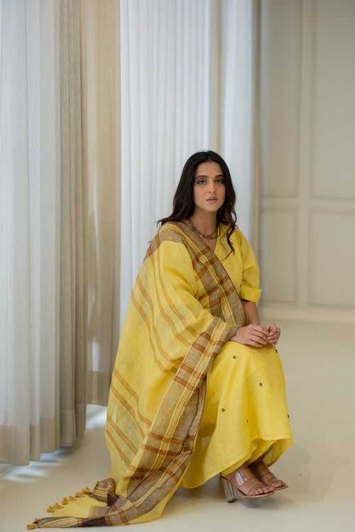 Marigold Linen Kurta Set with Dupatta