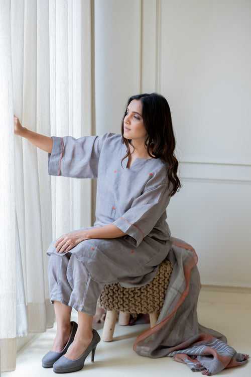 Ashes and Ambers Linen Kurta Set with Dupatta