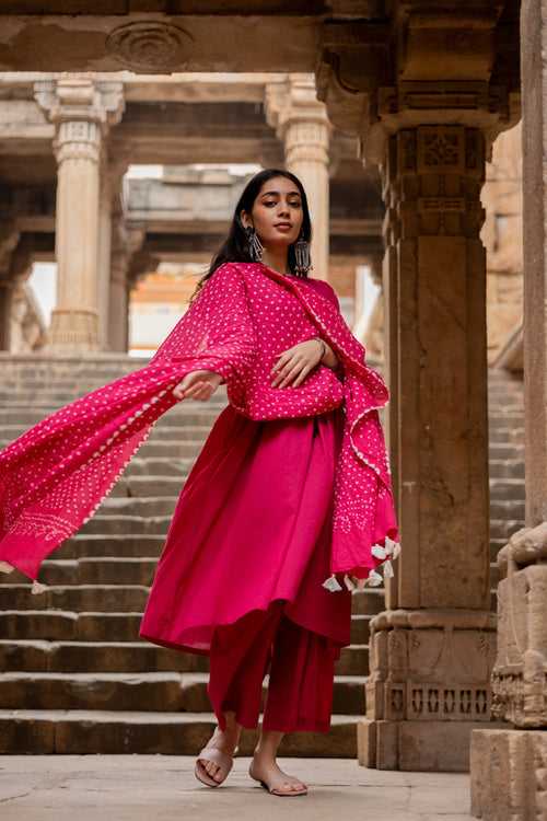 Hibiscus pink Kurta set with dupatta