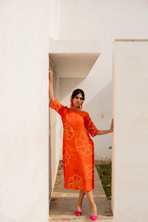 Burnt Orange Bandhani Dress