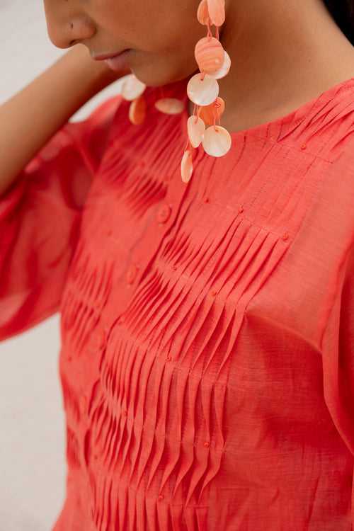 Coral Pleated Kurta