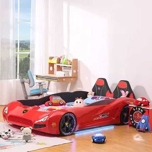 Double Race Car Bed With Built in Story Telling
