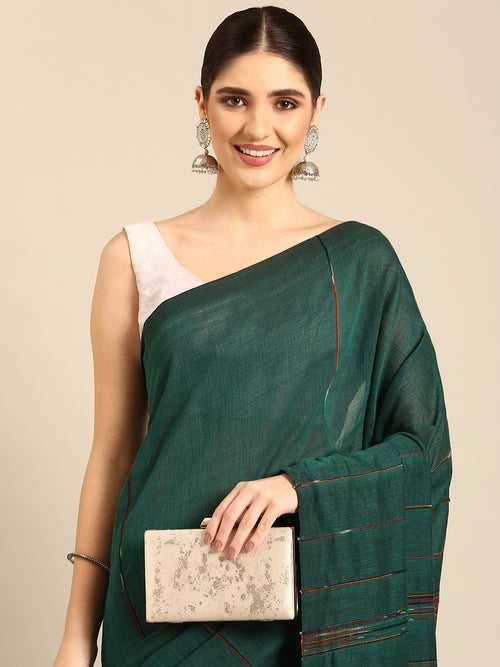 Green Cotton Saree with Pompoms