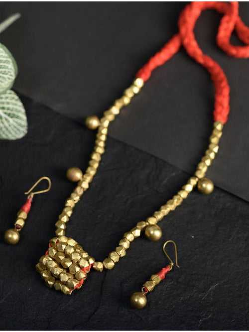 Red Beaded Tribal Pendant Set Jewellery