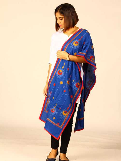 Blue Red Cotton Kantha Stole