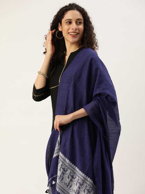 Indigo White Baluchari Silk cotton Dupatta