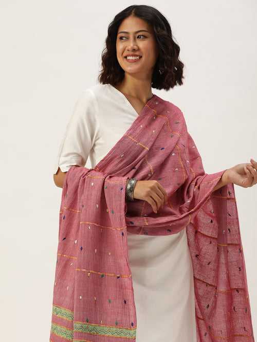 Pink Khesh Kantha Cotton dupatta