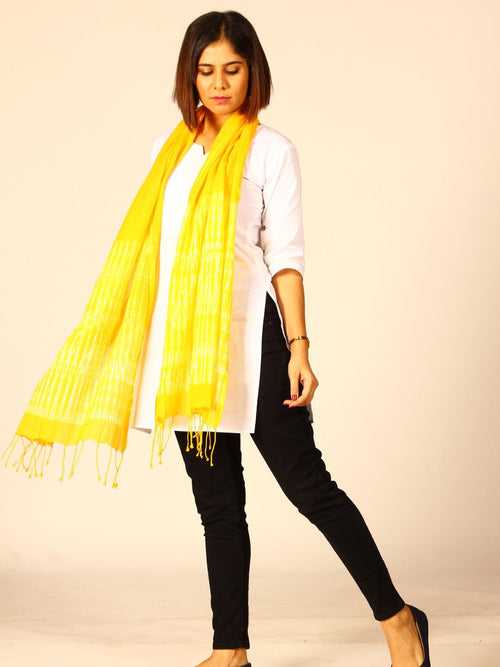 Yellow Woven Shibori  Cotton Stole