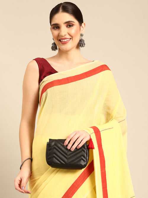 Yellow Red  Solid Cotton Saree