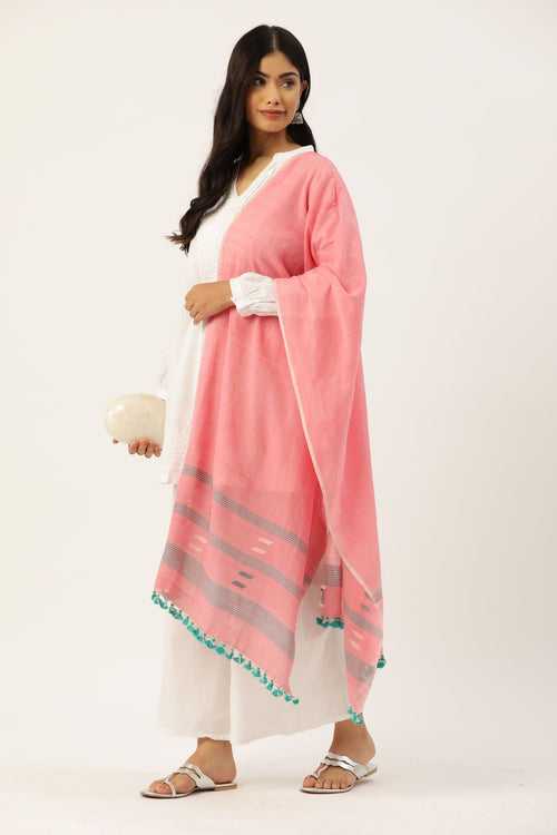 Coral Pink Jamdani Cotton Stole