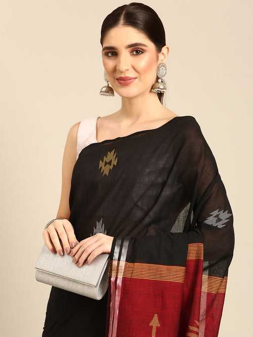 Black Maroon Cotton Jamdani Saree