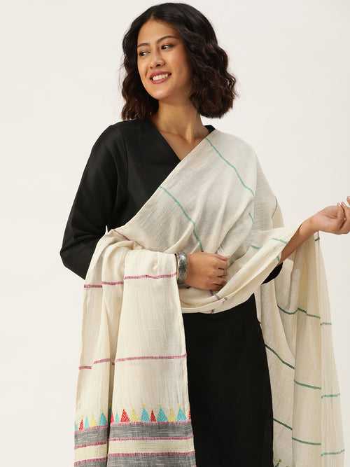 White Khesh Kantha Cotton dupatta