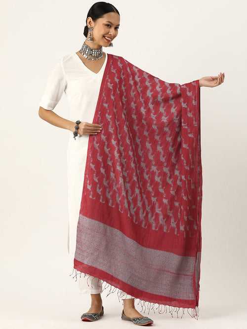 Grey & Red Shibori Silk Dupatta