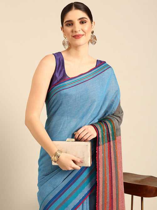 Blue Sequins Cotton Saree