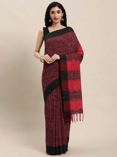 Red Black Cotton Saree