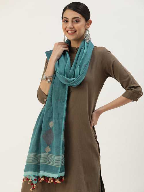 Teal Blue Jamdani Cotton Dupatta