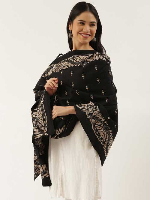 Black Beige Kantha Cotton Dupatta