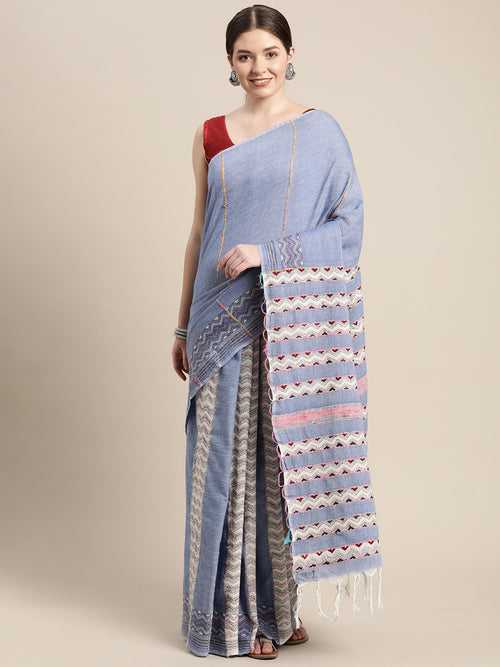 Sky Blue  Khesh Kantha Cotton Saree