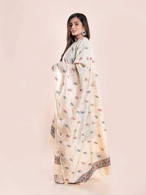 Cream Kantha Silk Dupatta