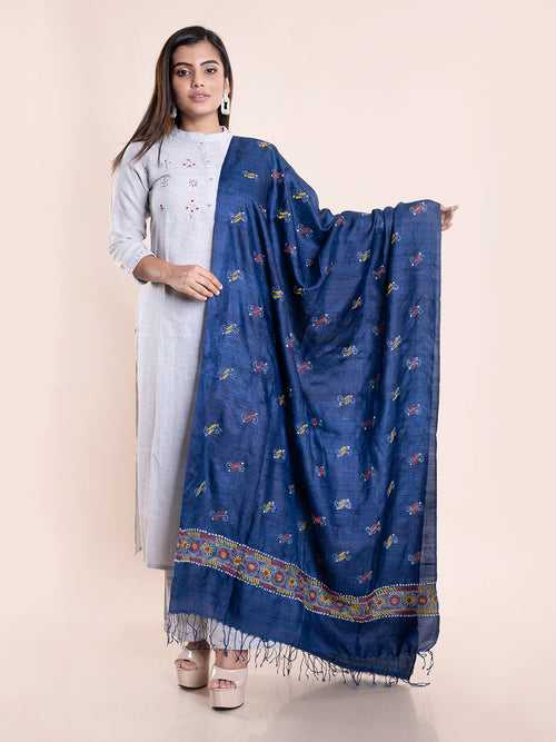 Navy Kantha  Silk Dupatta