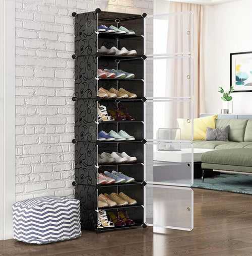 WeCool 5-Door 10-Shelf Plastic Collapsible Shoe Stand (Black, 10 Shelves, DIY(Do-It-Yourself))