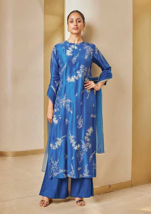 Cobalt Blue Embroidered Straight Kurta