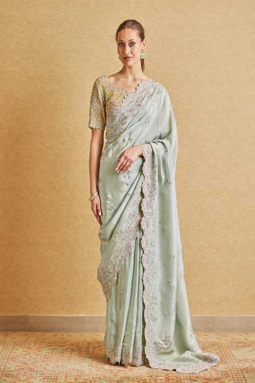 Teal Embroidered Saree