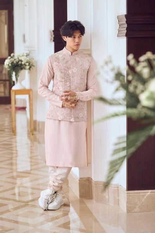 Powder Pink Embroidered Bandhgala Set