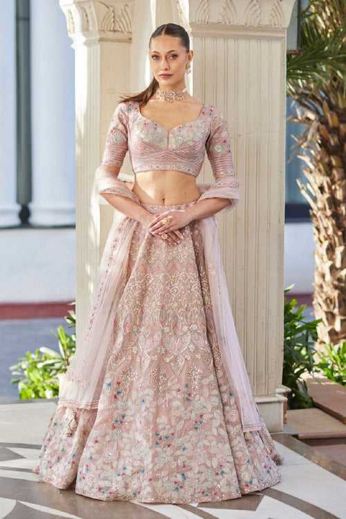 French Rose Embroidered Lehenga Set