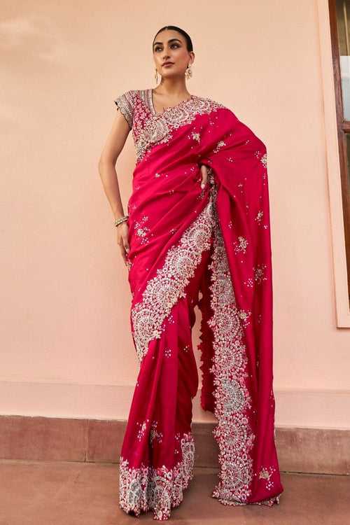 Cut-Ruby Embroidered Saree