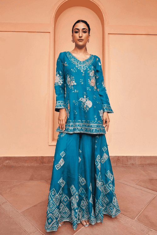 Pine Embroidered Sharara