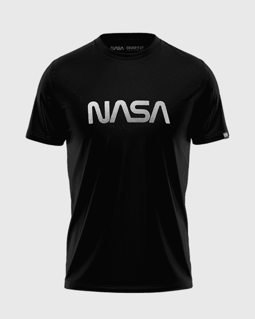 NASA Worm Silver Foil Logo Black T-Shirt