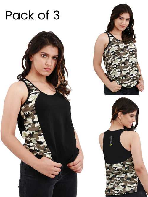 Camouflage Printed Bamboo Tank Top For Women (Pack of 3)