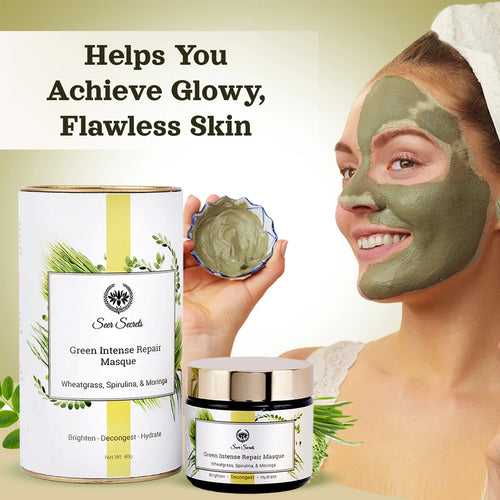 Wheatgrass, Spirulina & Moringa Green Intense Repair Masque- For Detoxification & Treatment of Dark Circles, 40g