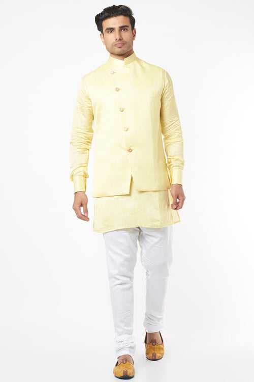 Yellow Bundi Jacket with Kurta Set