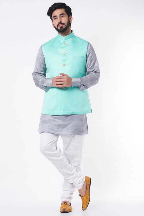 Colour Block Bundi Jacket with Kurta Set