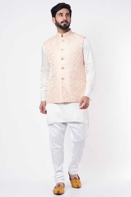 Pink Jacquard Bundi Jacket with Kurta Set
