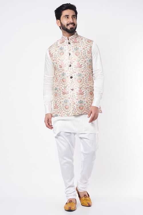 Heavy Floral Embroidered Bundi Jacket with Kurta Set